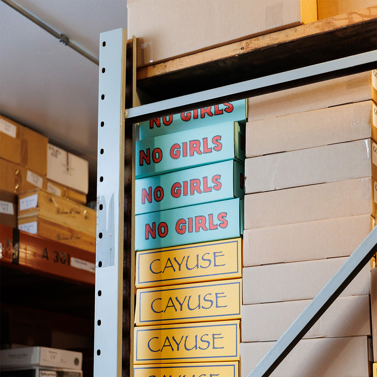 Boxes on a shelf